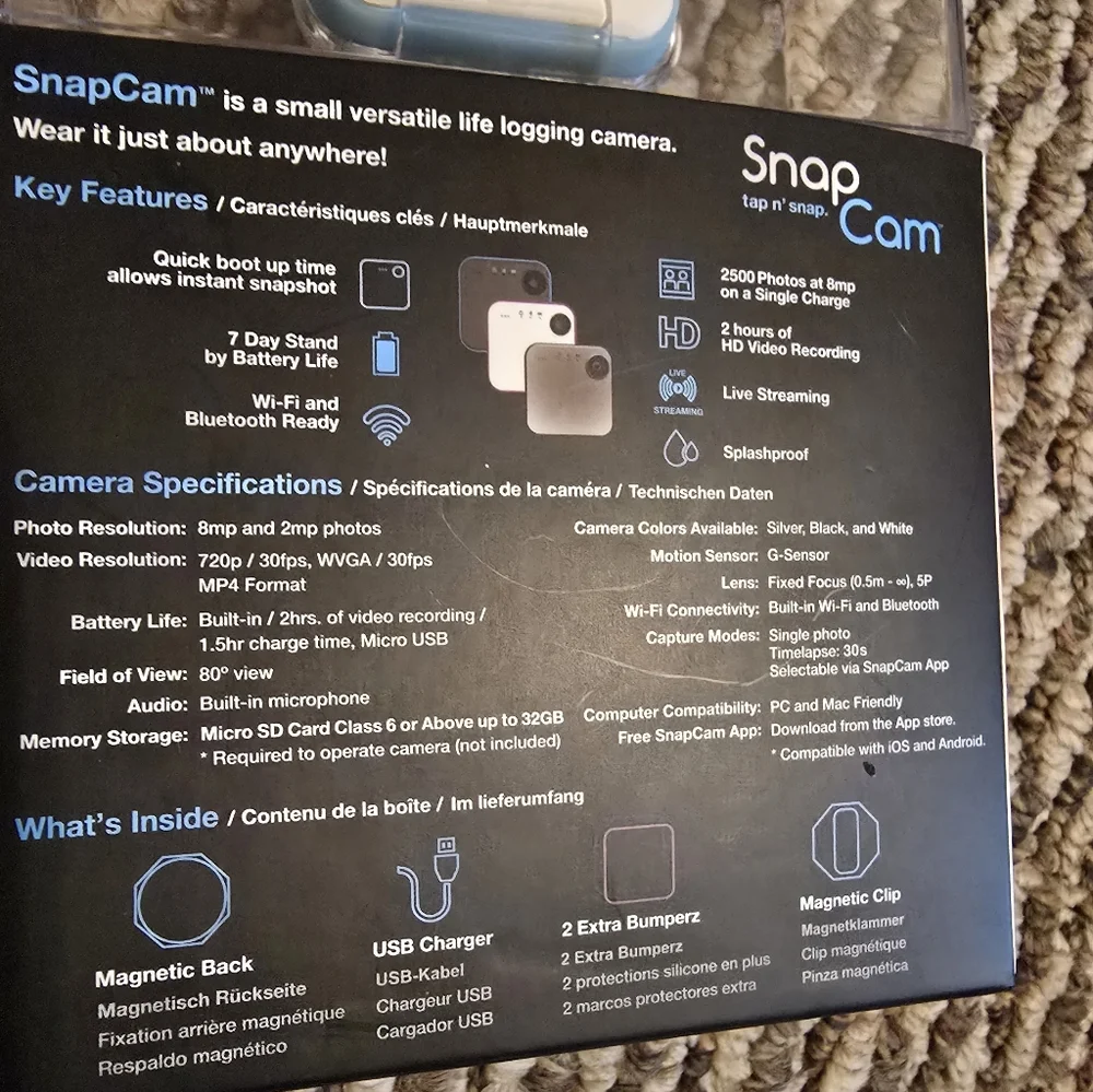 Snap Cam Wearable HD Video Camera - White